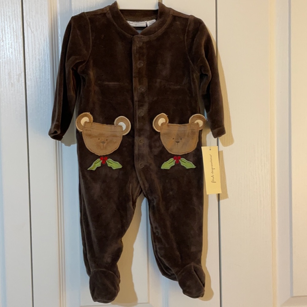 First Impressions Infant 0-3 Months Choco Brown Christmas Footie Pajamas NWT
